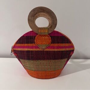 NEW Colorful Woven Women's Bag with Wooden  Handle